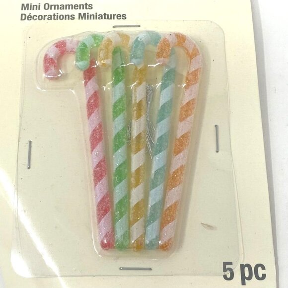 Michaels 5 Pc Merry Mini Ornaments Tree Decor Frosted Sugar Candy Canes - Picture 2 of 5